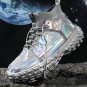 Rsslyn Free Shipping Silver Shoes for Boys and Girls Reflective Unisex Sneakers Men and Women Size 8