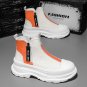 Rsslyn Fashion White Shoes for Boys Side Zipper Adjustable Slip On High Top Boots for Men LMF24-293