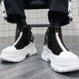 Rsslyn Fashion White Shoes for Boys Side Zipper Adjustable Slip On High Top Boots for Men LMF24-293