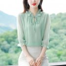 Rsslyn Blouses for Women Feminine Delicate Green Tops for Women Rose Petal Collar LMF24-309