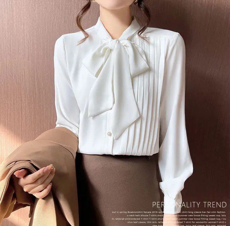 Rsslyn OL White Elegant Blouses Timeless Fashion Ruffled Blouses for Women with Bow LMF24-312