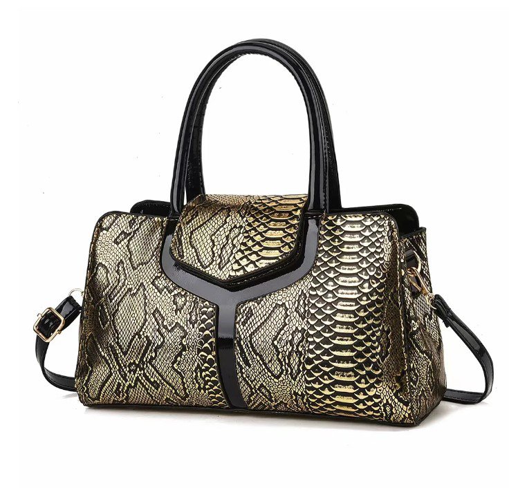 Rsslyn Snake Skin Pattern Luxury Boston Bag Portable Golden Bags Golden Totes LMF24-367