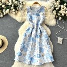 Rsslyn New Elegant Jacquard Dress For Women High Waist Blue Dresses for Spring LMF24-379 Sleeveless