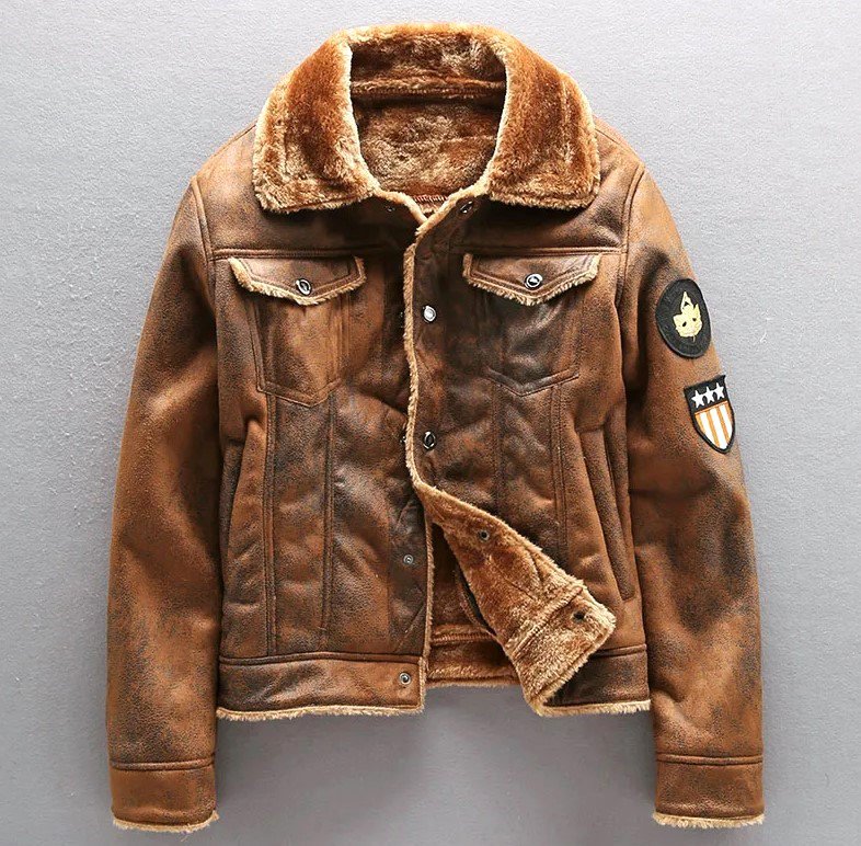 Rsslyn Air Force Pilot Leather Jacket for Men Plus Velvet Thick Winter Coats for Boys LMF24-391