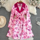 Rsslyn Fashion Trench Coats for Women Bold Camelia Prints Valentines Day Pink Jackets LMF24-436