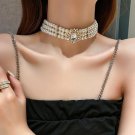 Rsslyn 3 Layered Pearl Choker with Big Crystal Stone Distinguished Chokers LMF24-450 Palace Choker
