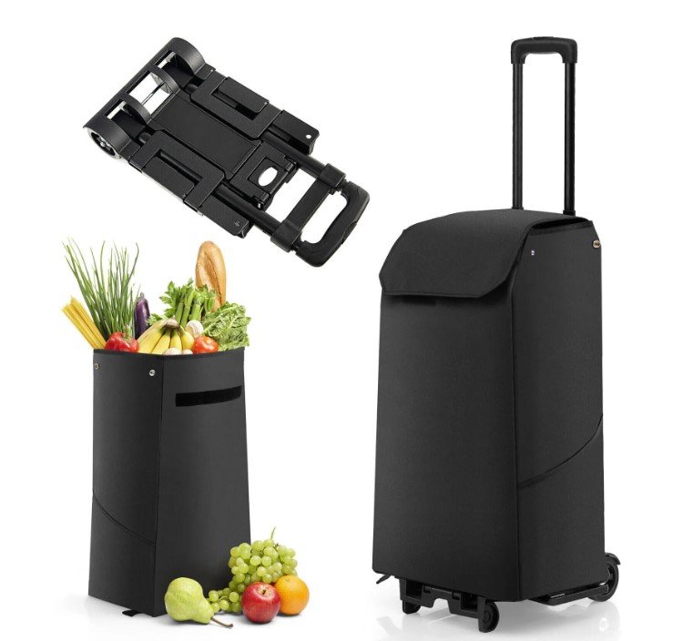 Rsslyn Folding Shopping Cart Rolling Utility Cart w/ Removable Waterproof Black Bag LMF24-456 Travel