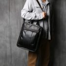 Rsslyn Portable Backpack Handbags for Men Dual Purpose Travel Bags Black Leather Bags LMF24-463