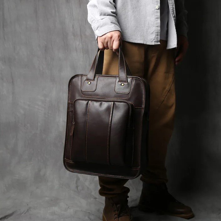 Rsslyn Handsome Leather Bags for Men Brown Satchel Travel Bags Backpacks for Boys LMF24-470