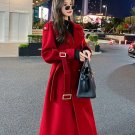 Rsslyn Warm Red Wool Fashion Trench Coat for Women Red Overcoats LMF24-517 Thicker Military Coats