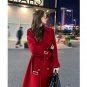 Rsslyn Warm Red Wool Fashion Trench Coat for Women Red Overcoats LMF24-517 Thicker Military Coats