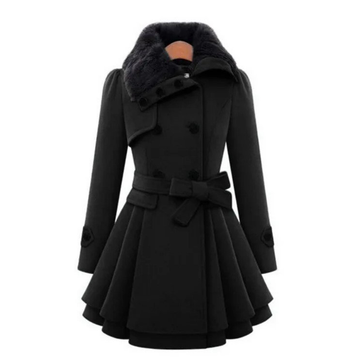Rsslyn Dress Coat with Silver Button Wool Ruffle Edges Woolen Dress for Winter Sassy Coats