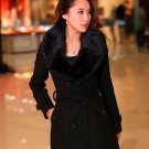 Rsslyn Medium Size Black Overcoat Dress for Women Black Trench Coat Black Wool Detachable Fur Collar