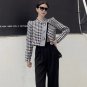 Rsslyn Black Jacket Crop Top Jackets Wool Plaid Houndstooth Design Fashion Jacket for Women