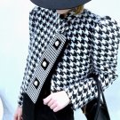 Luxury Houndstooth Vintage Tweed Jacket Black Coat Crop Top Autumn Winter Fashion High Street Coats