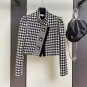 Luxury Houndstooth Vintage Tweed Jacket Black Coat Crop Top Autumn Winter Fashion High Street Coats