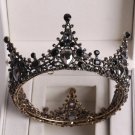Rsslyn Black Tiara Baroque Black Crystal Big Round Bridal Tiaras Black Bezel Stones Black Queen