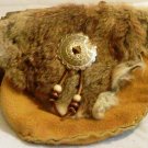 Leather Belt Bag, Handmade, Handsewn, Elk Hide, Rabbit Fur,