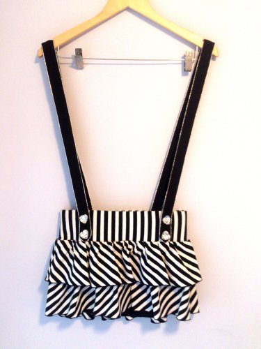 Rare - 2 ways Multilayered mini strape skirt striped crystal heart  buckle