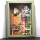 Cat with birds shadow box assemblage