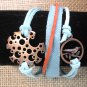 Aqua copper leather strap Steampunk bracelet Free Shipping