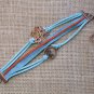 Aqua copper leather strap Steampunk bracelet Free Shipping