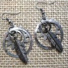 Steampunk earrings circles feathers pierced Free Shipping