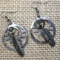 Steampunk earrings circles feathers pierced Free Shipping