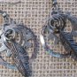 Steampunk earrings circles feathers pierced Free Shipping