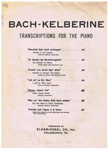 Come Sweet Death Sheet Music Bach Kelberine