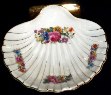 VINTAGE Occupied Japan Shell Trinket Candy Dish Roses
