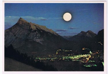 Banff Alberta Postcard Moon Over Banff Mountains City Lights