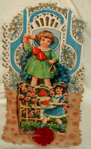 Germany Die Cut Valentine Card Vintage Honeycomb Fold Out Boy Girl Hearts Roses