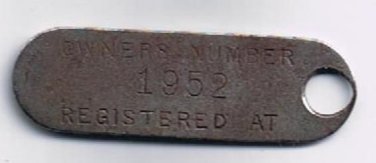Roach Bros Garage Car Automobile Registration Tag Number 1952 Metal Tag