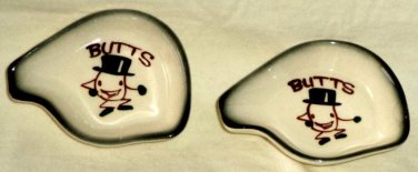 Two Decora California Ash Trays Butts Cartoon Man Top Hat 2712 Hand Painted