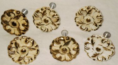6 Brass Cabinet Door Drawer Handles Knobs Embossed Painted