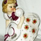 VINTAGE Girl Flower Dress Hat Ribbons Planter Hand Painted Japan 40s 50s