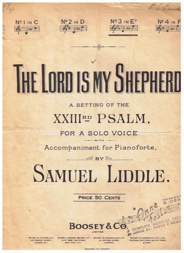 The Lord Is My Shepherd 23rd Psalm Sheet Music Samuel Liddle