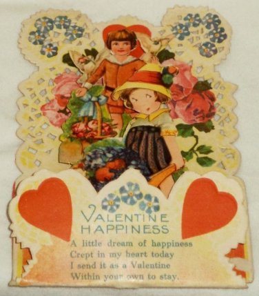 Germany Die Cut Valentine Card Vintage Honeycomb Fold Out Boy Girl Birds Roses