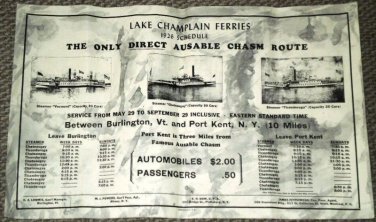 VINTAGE Lake Champlain Ferries 1926 Schedule Burlington VT Kent NY Ausable Chasm