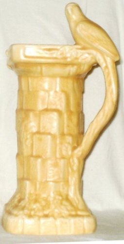 Wade Majolica Budgie Bird Water Fountain  Well Yellow Pitcher Vase 10 1/2" 1930s