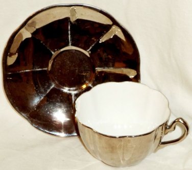 Royal Albert Crown China Silver Tea Cup & Saucer Mirrored Lustre England 1939