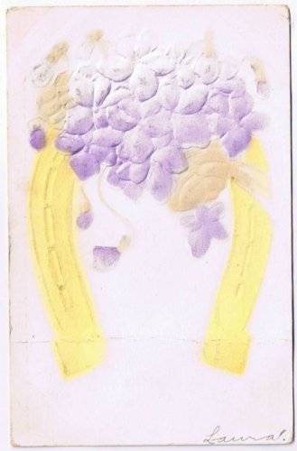 Good Luck Postcard Embossed Horse Shoe Violets 1908
