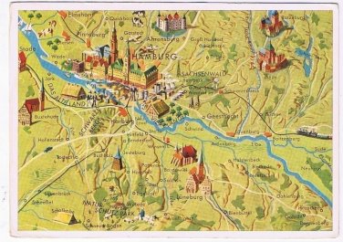 Germany Postcard Hamburg Pictoral Map Gachet & Co