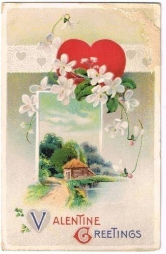 Valentine's Day Postcard Heart Flowers Home Scene Gottschalk Embossed Germany