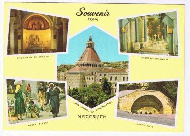 Holy Land Postcard Nazareth Multi View Annunciation Market Mary's Well
