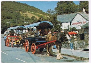 United Kingdom UK Postcard Cornwall Polperro Horse Buses Crumplehorn Inn