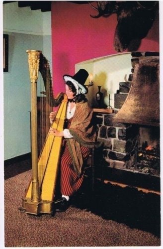 England UK Postcard Woman Playing Harp Period Costume