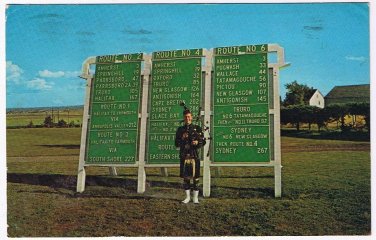 Nova Scotia Postcard Callander Highland Piper Direction Marker New Brunswick