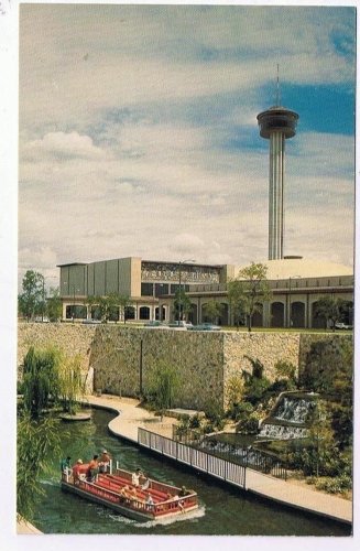 Texas Postcard San Antonio River Convention Theatre Tower of Americas